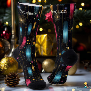 Chaussette Chaussettes festives noires avec motifs d'étoiles