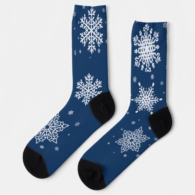Chaussette Chaussettes flocon de neige bleu de minuit et blan (Gauche)