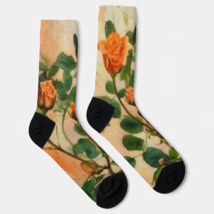 Chaussette Chaussettes Florales Rose Orange Art Floral