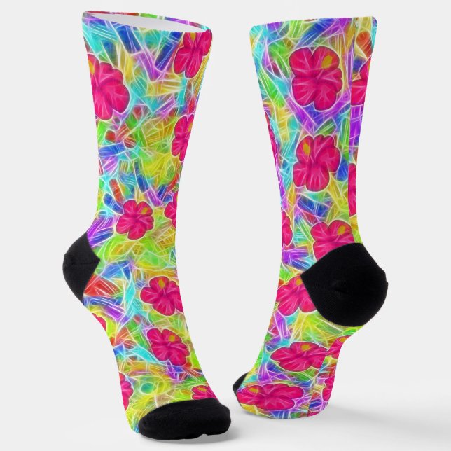 Chaussette Chaussettes Hawaïennes à fleurs roses (Angulaire)