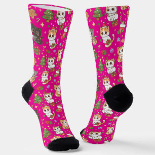 Chaussette Chaussettes Kawaii Noël Chats motif de fête