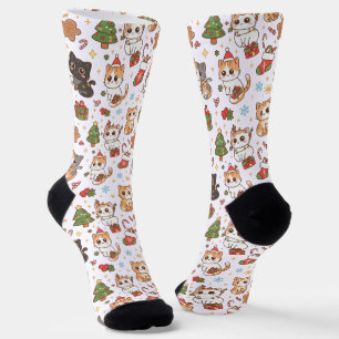 Chaussette Chaussettes Kawaii Noël Chats Motif Fête Équipage