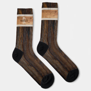 Chaussette Chaussettes Marron et Beige Monogramme Ton Bois Ru