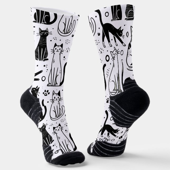 Chaussette Chaussettes Motif Chat Noir et Blanc - Élégant (Angulaire)