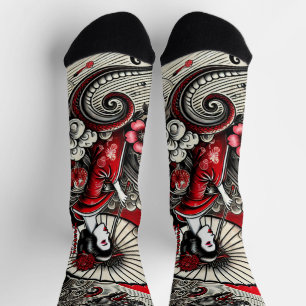 Chaussette Chaussettes Motifs Geisha Art