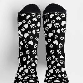 Chaussette Chaussettes noires avec Empreintes de pattes blanc