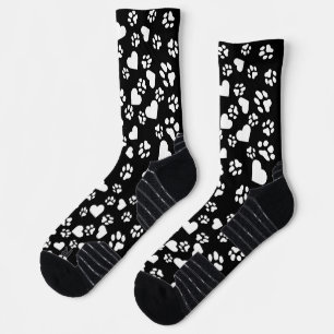 Chaussette Chaussettes noires avec Empreintes de pattes blanc