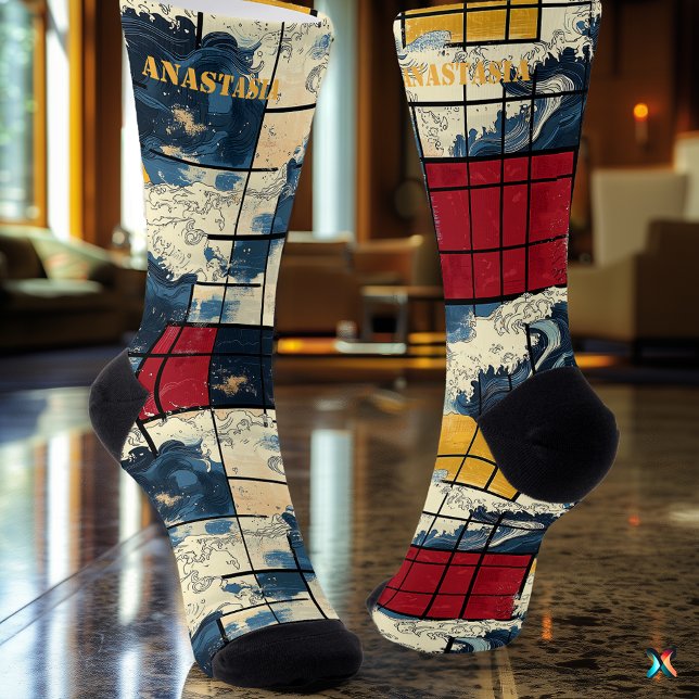 Chaussette Chaussettes Océaniques Abstraites Motif Géométriqu (Créateur téléchargé)