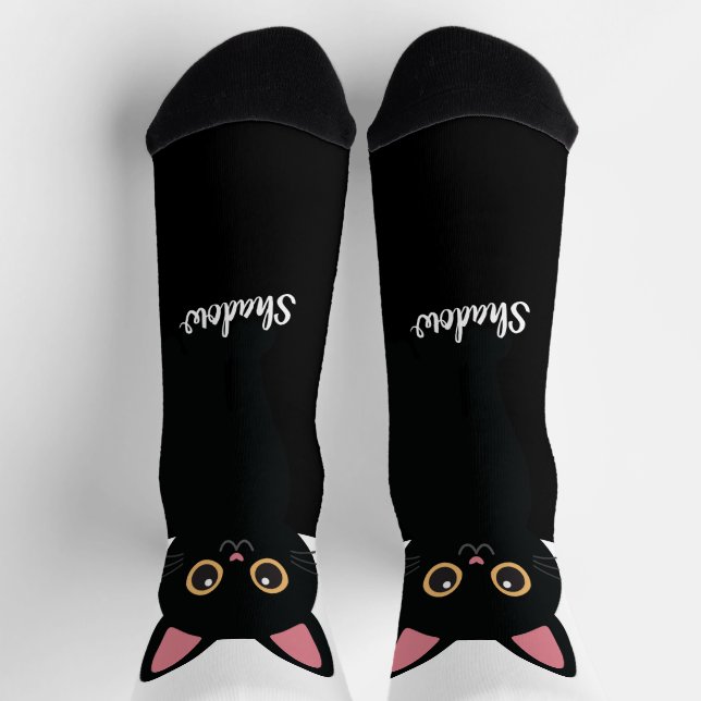 Chaussette Chaussettes Personnalisées Chat Noir - Cadeau pour (Haut)