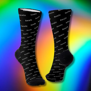 Chaussette Chaussettes personnalisées nom noir blanc Texte pe