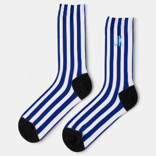 Chaussette Chaussettes rayées bleu marine et blanc avec monog