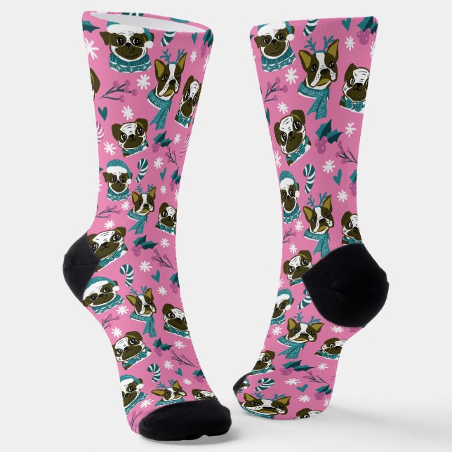 Chaussette Chaussettes roses de Noël Carlin chien (Angulaire)