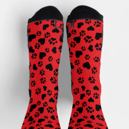 Chaussette Chaussettes rouges avec Empreintes de pattes noirs