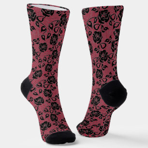 Chaussette Chaussettes rouges Faux Black Lace - Choisir la co