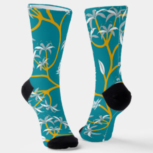 Chaussette Chaussettes sarcelles avec un motif de vigne jaune