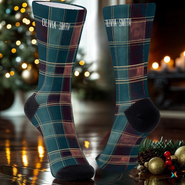 Chaussette Chaussettes Turquoise et Tartan de Bourgogne perso (Créateur téléchargé)
