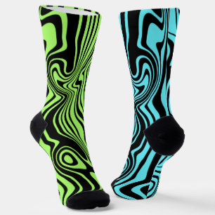 Chaussette Chaussettes vertes sarcelle rayées ondulées noires