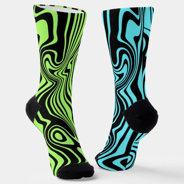Chaussette Chaussettes vertes sarcelle rayées ondulées noires (Angulaire)