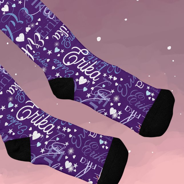 Chaussette Chaussettes violettes avec Coeurs et Étoiles (Créateur téléchargé)