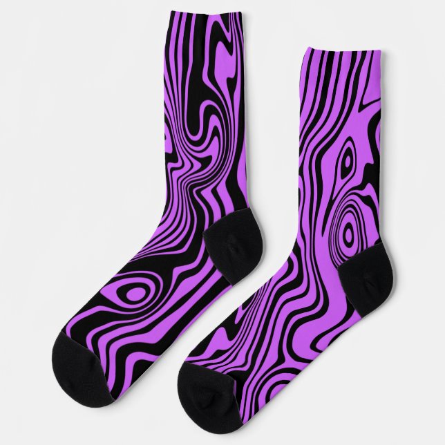 Chaussette Chaussettes violettes noires Vagues Abstraites Cou (Gauche)