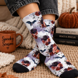 Chaussette Chauve-souris florale d'Halloween aquarelle