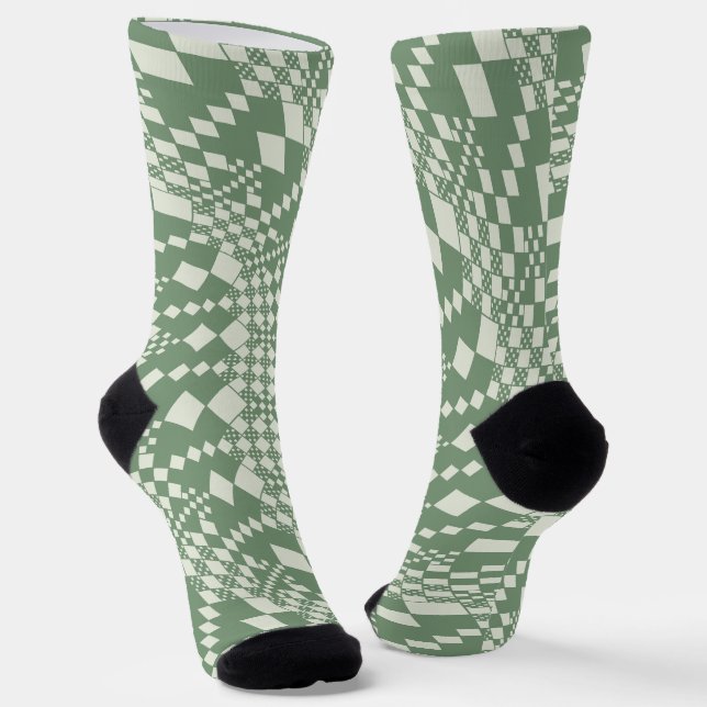 Chaussette Chèques déformées en vert (Angulaire)