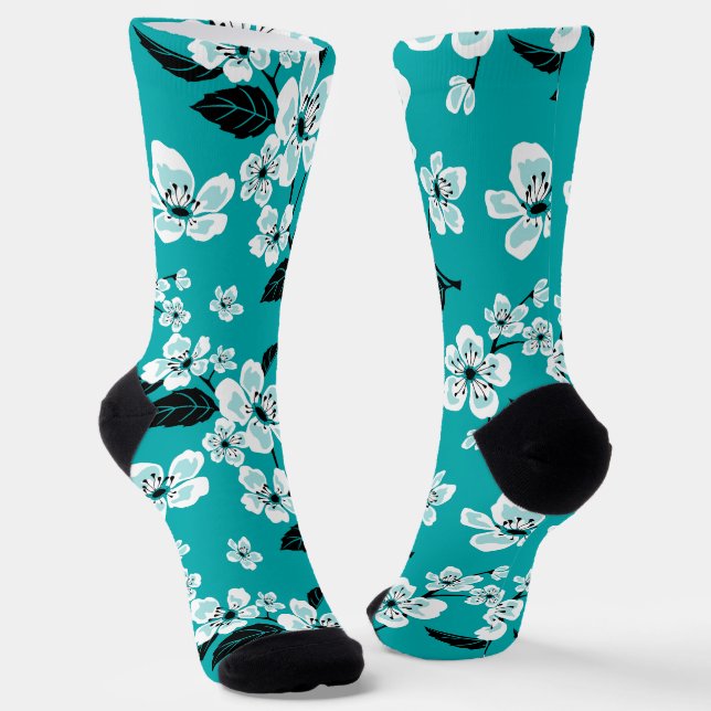 CHAUSSETTE CHERRY BLOSSOM - SAKURA (TURQUOISE) (Angulaire)