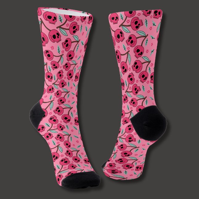 Chaussette Cherry Skull Retro Saint Valentin Fille Super (Cherry skull socks are spooky,  trendy and fun.)