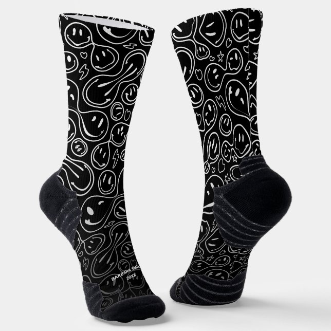 Chaussette Chic Sourire visage Melting Sourire Motif Noir (Angulaire)