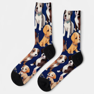 Chaussette Chien Chien Chien bleu de la marine Design Motif