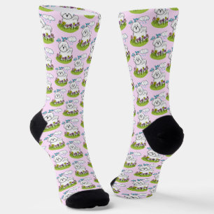 Chaussette Chien de levure Bichon de printemps avec fleurs -
