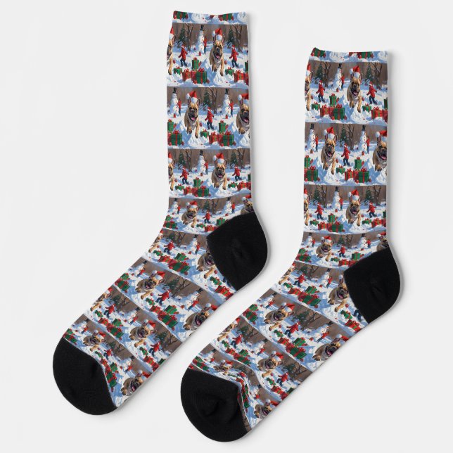 Chaussette Chien de taureau français coule en neige avec Casq (Gauche)