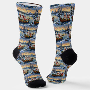 Chaussette Chien Esquimau Américain Blanc Noël Bateau Fêtes