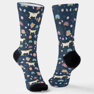 Chaussette Chien mignon et Motif arc-en-ciel bleu