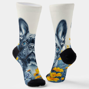 Chaussette Chien-taureau français dans les fleurs