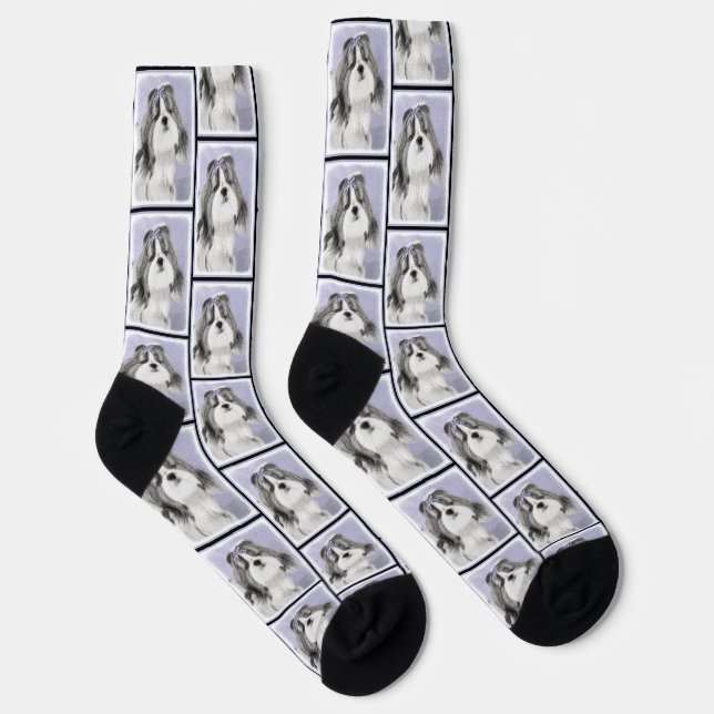 Chaussette Chih Tzu Peinture Noir & Blanc Original Chien Art (Droite)