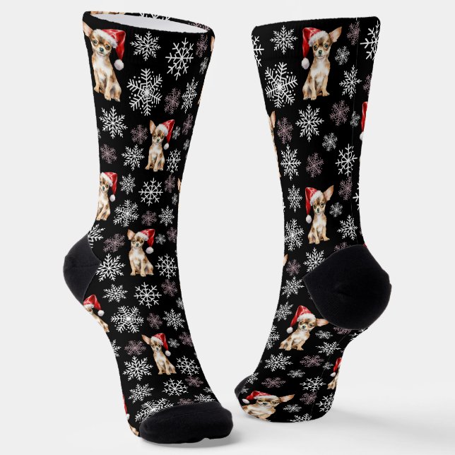 Chaussette Chihuahua Chi Chien à Santa Hat Noir (Angulaire)