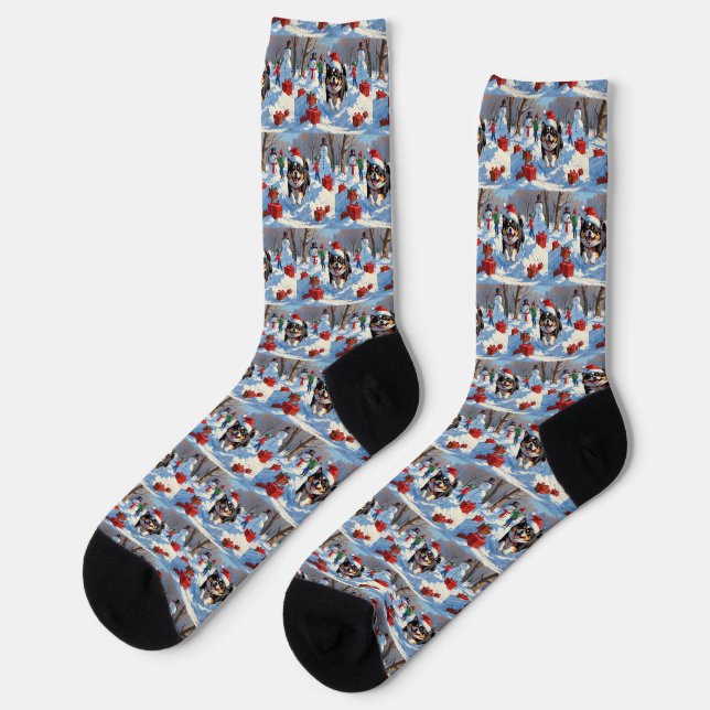 Chaussette Chin japonais coule dans la neige avec Casquette d (Gauche)