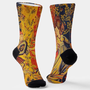 Chaussette Chinoiserie médiévale italienne rouge jaune