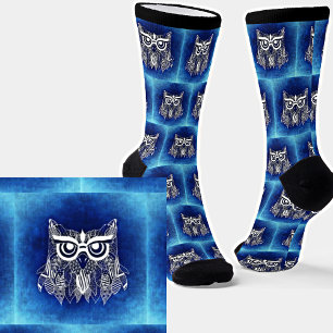 Chaussette Chouette Abstraite en bleu