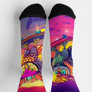 Chaussette Chouettes de patinage - Neon Sunset Vibes & Cool O