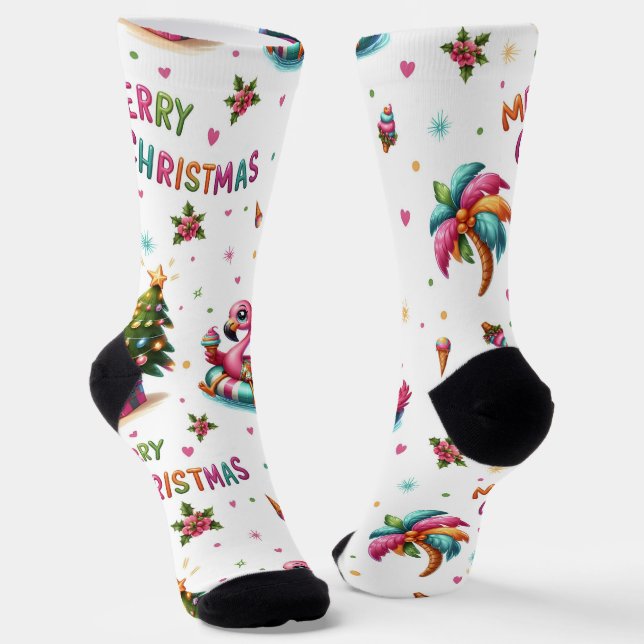 Chaussette Christmas Flamingo Socks, Tropical Chrismas Socks (Angulaire)