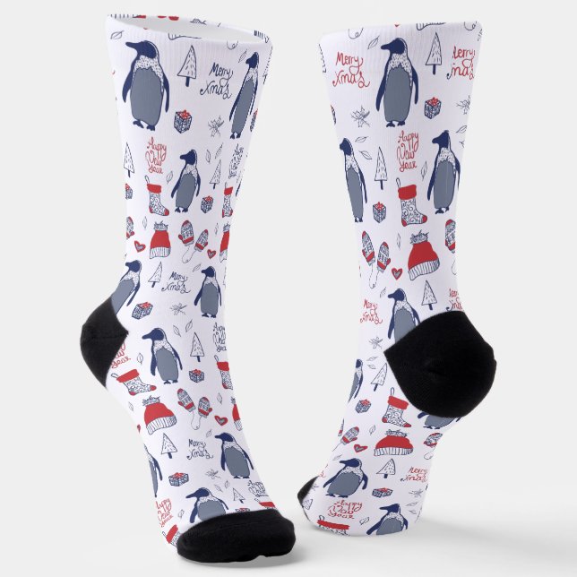 Chaussette Christmas Holiday Elements Penguins Hats Gloves (Angulaire)