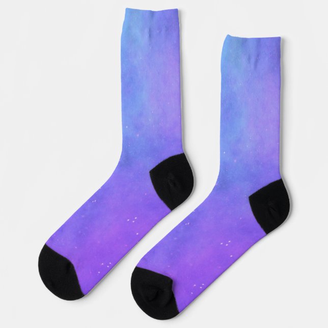 Chaussette Ciel céleste bleu et violet avec étoiles pointillé (Gauche)