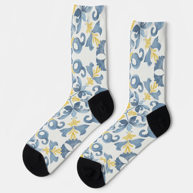 Chaussette Citron en carrelage bleu italien (Gauche)