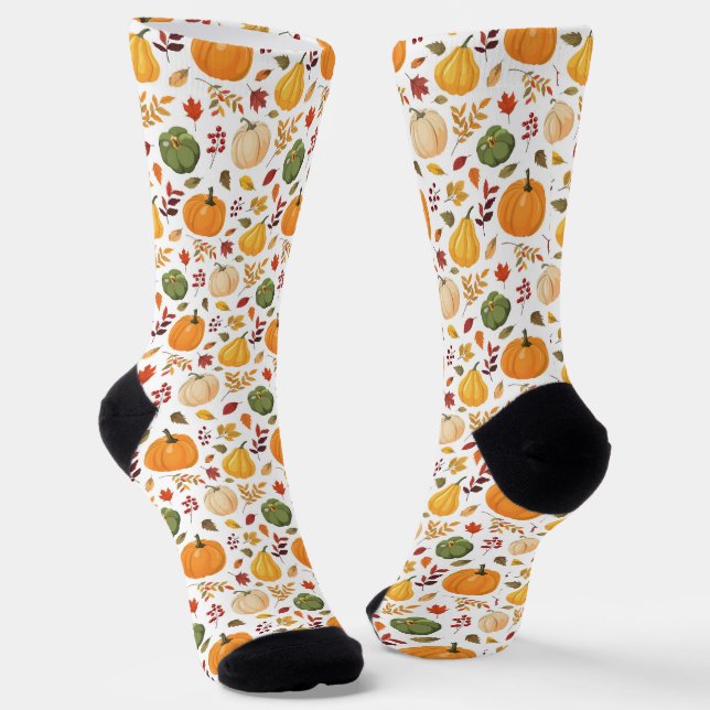Chaussette Citrouilles de récolte et Motif de feuilles d'auto (Angulaire)