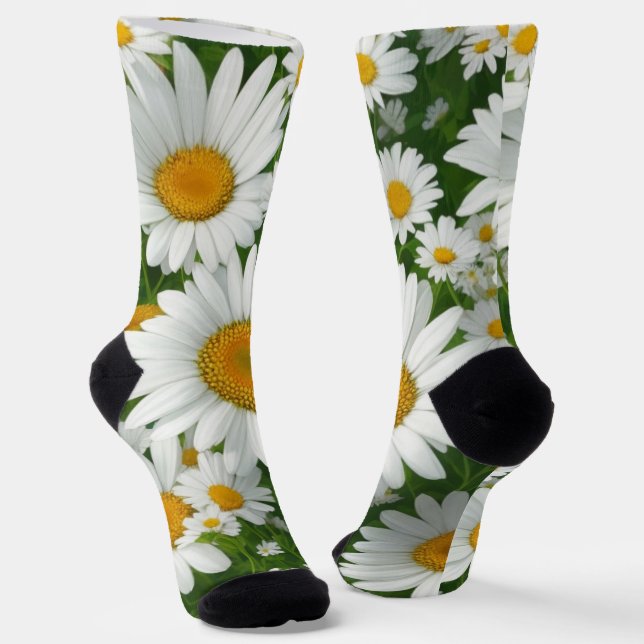 Chaussette Classic marguerite motif blanc champs fleuris verd (Angulaire)