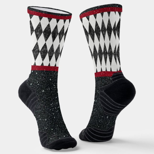 Chaussette Classic noir blanc rouge arlequin Jacquard diamant (Angulaire)