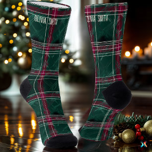 Chaussette Classic Vert et Rouge Noël Plaid Custom