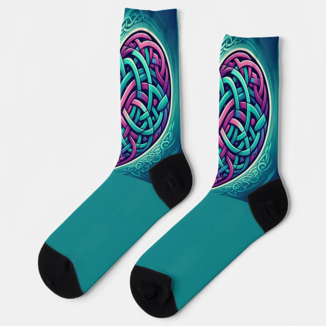Chaussette Coeur celtique avec Arrière - plan Turquoise (Gauche)